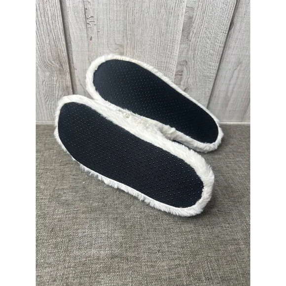 Womens Furry Slippers Open Toe Pearl & Ruffle Accent Non-Slip Sole Size M/L 8-10 - Picture 6 of 7